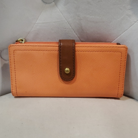 Fossil Orange and Brown Leather Wallet with Smooth Finish - Picture 2 of 7